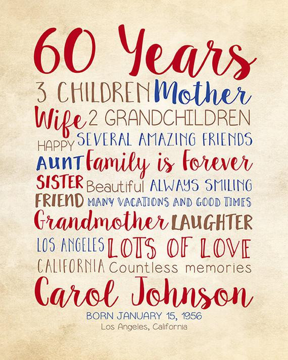 60 Year Old Birthday Gift
 Birthday Gift for Mom 60th Birthday 60 Years Old Gift for