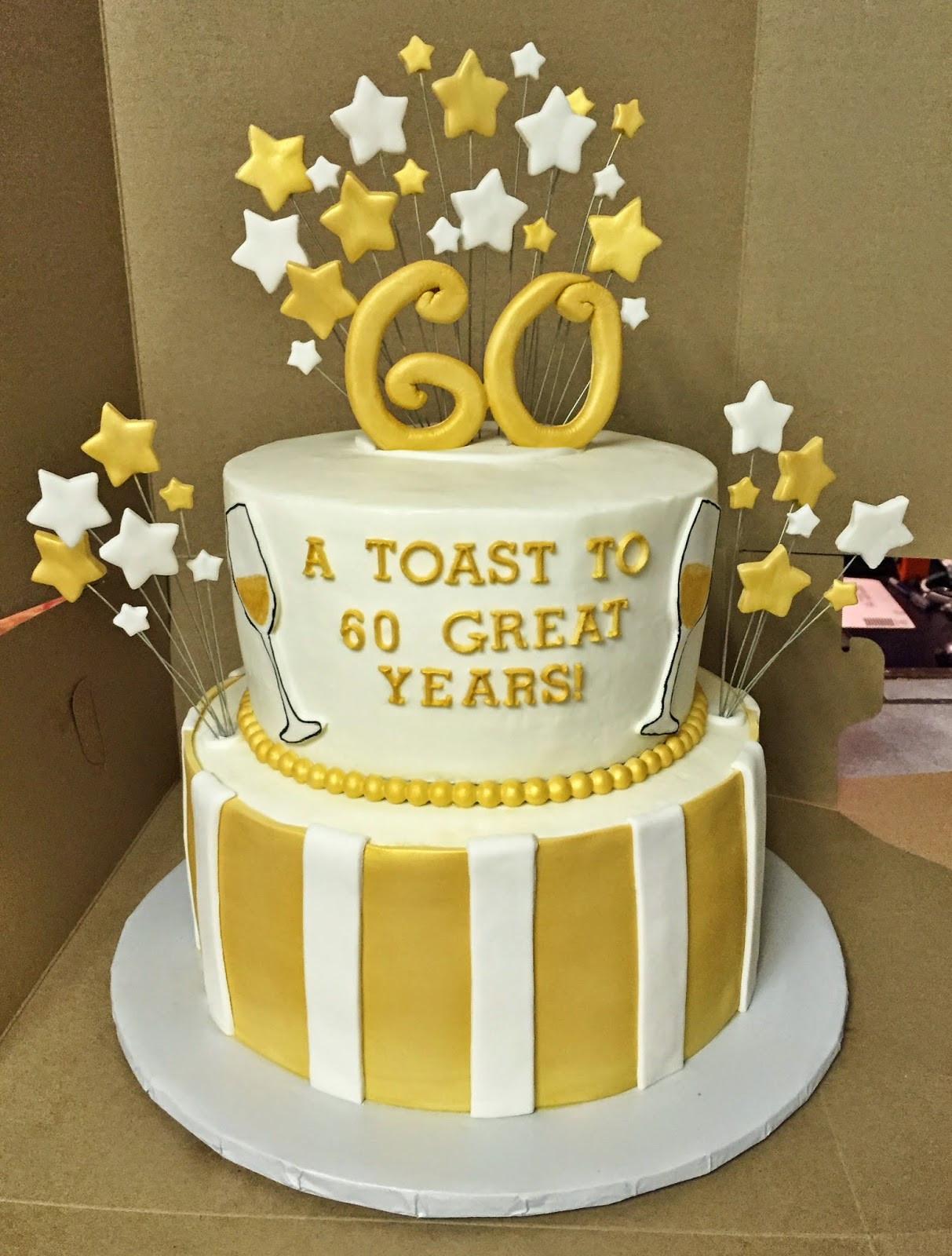 60th Birthday Cakes
 Cakes by Mindy Gold and White 60th Birthday Cake 8" & 10"