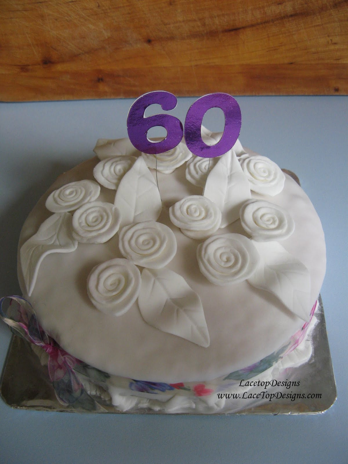 60th Birthday Cakes For Her
 LaceTopDesigns 60th Birthday Rolled Rose Cake