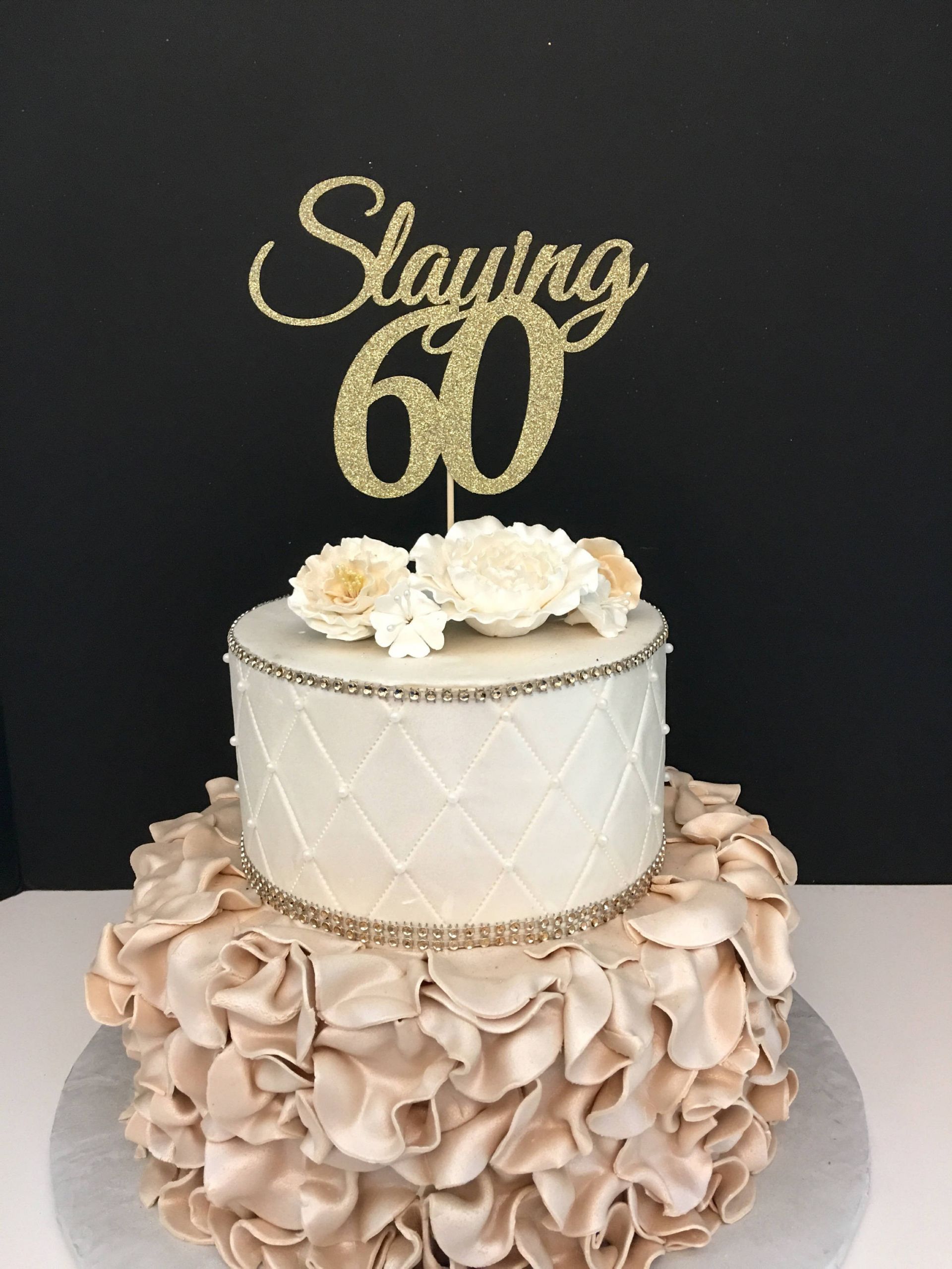 60th Birthday Cakes
 ANY NUMBER Gold Glitter 60th Birthday Cake Topper Slaying 60