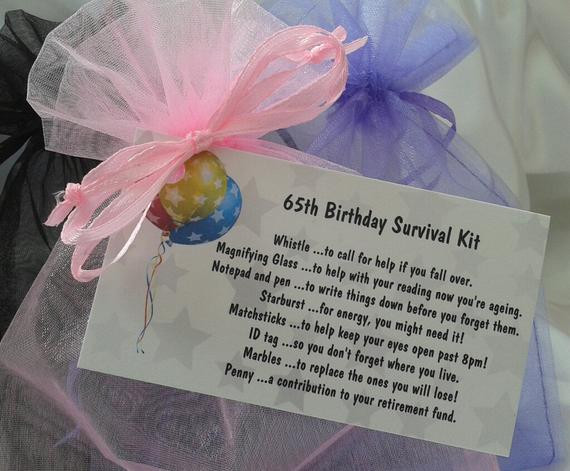 65 Year Old Birthday Party Ideas
 Little BAG of BITS 65th survival kit female by CheerUpCrafts