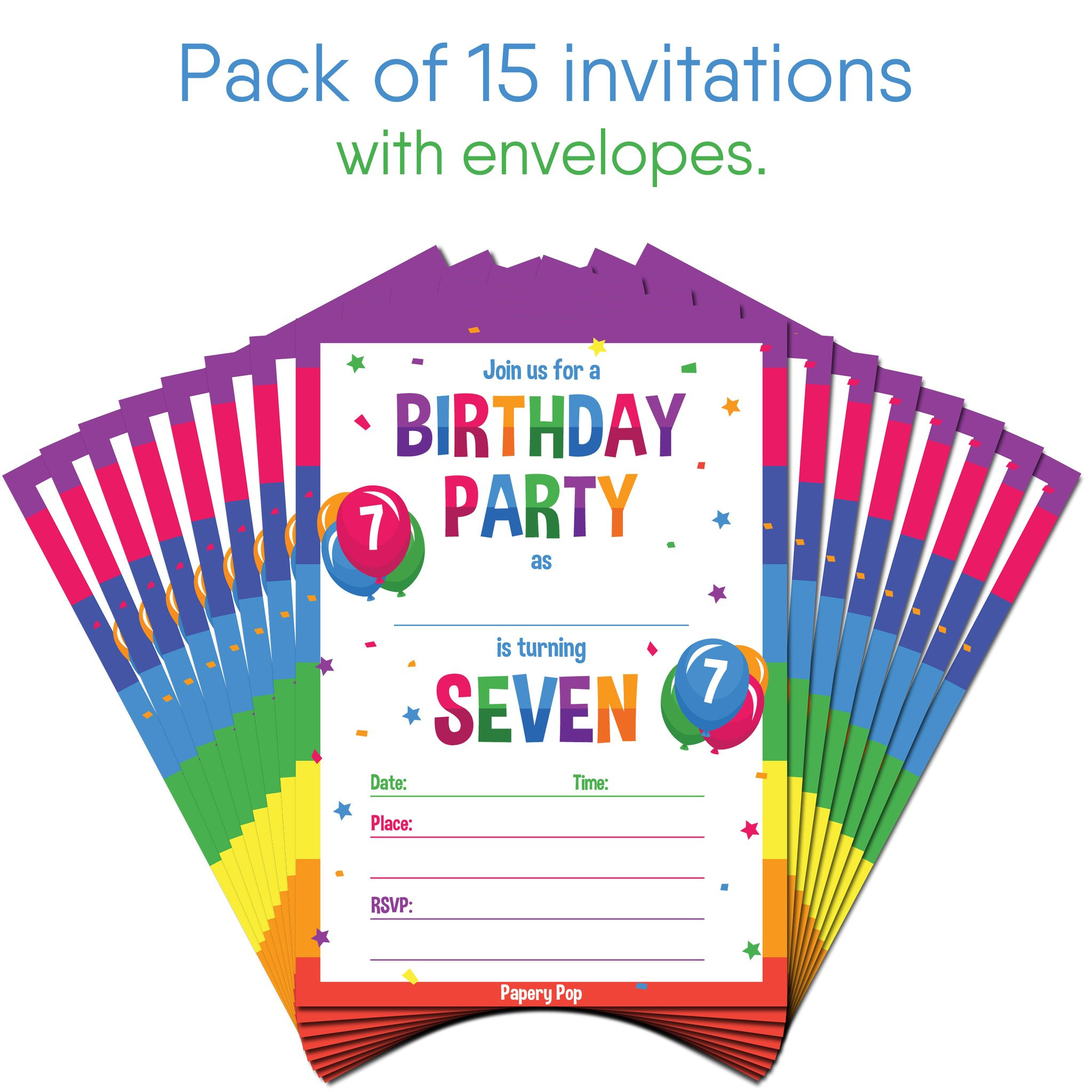 7 Year Old Birthday Party
 7 Year Old Birthday Party Invitations with Envelopes 15