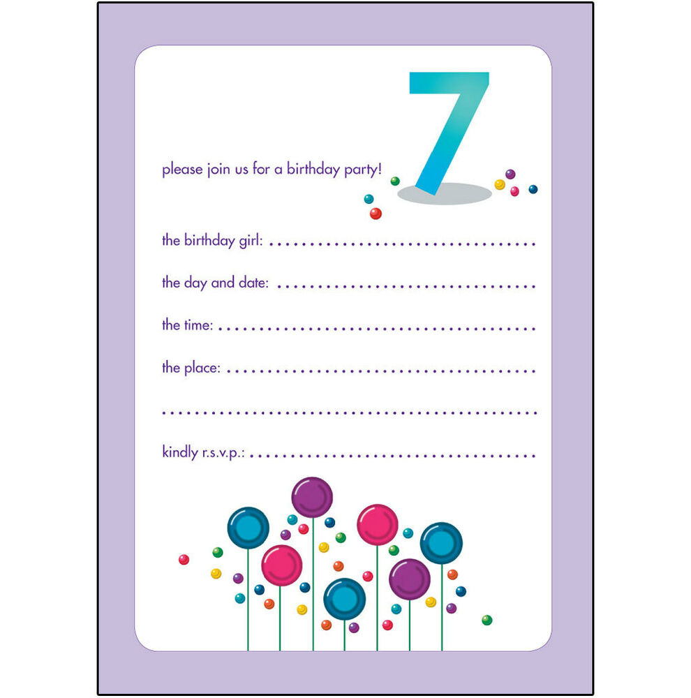 7 Year Old Birthday Party
 10 Childrens Birthday Party Invitations 7 Years Old Girl