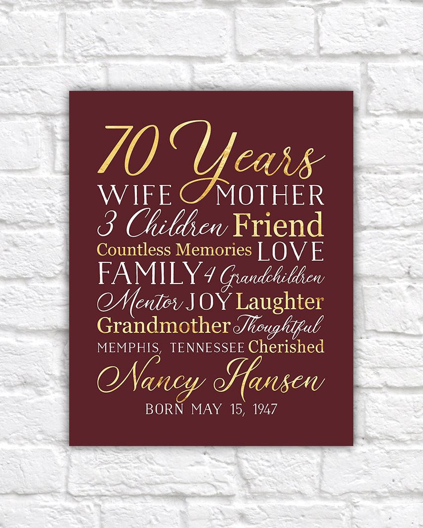 70Th Birthday Gift Ideas For Mom
 70th Birthday Gift for Mom Grandma 70 Year OId Born 1947
