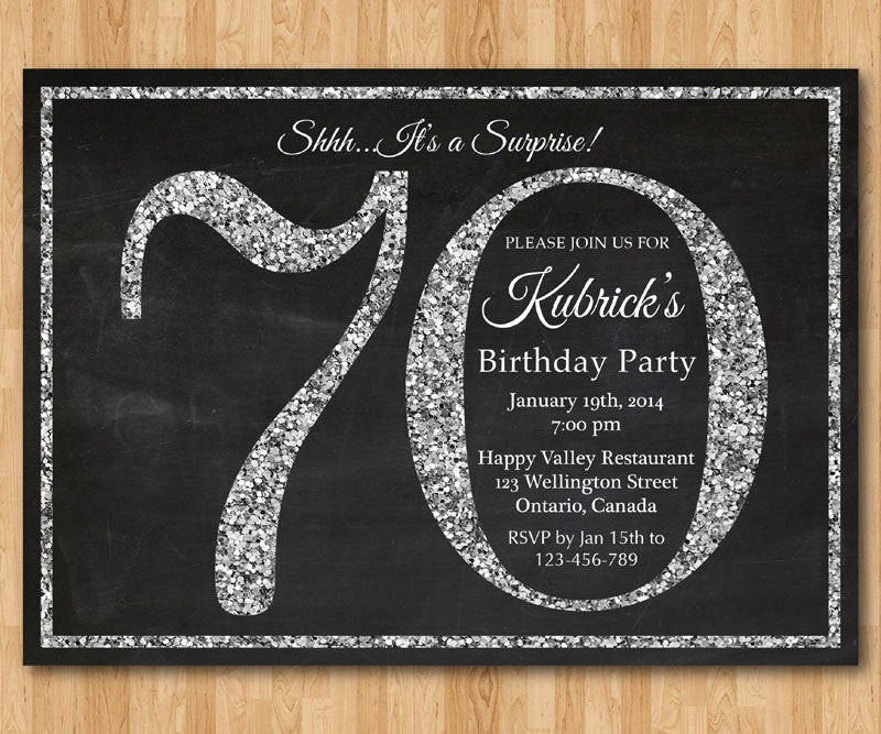 70th Birthday Invitation
 70th birthday invitation Silver Glitter Birthday Party