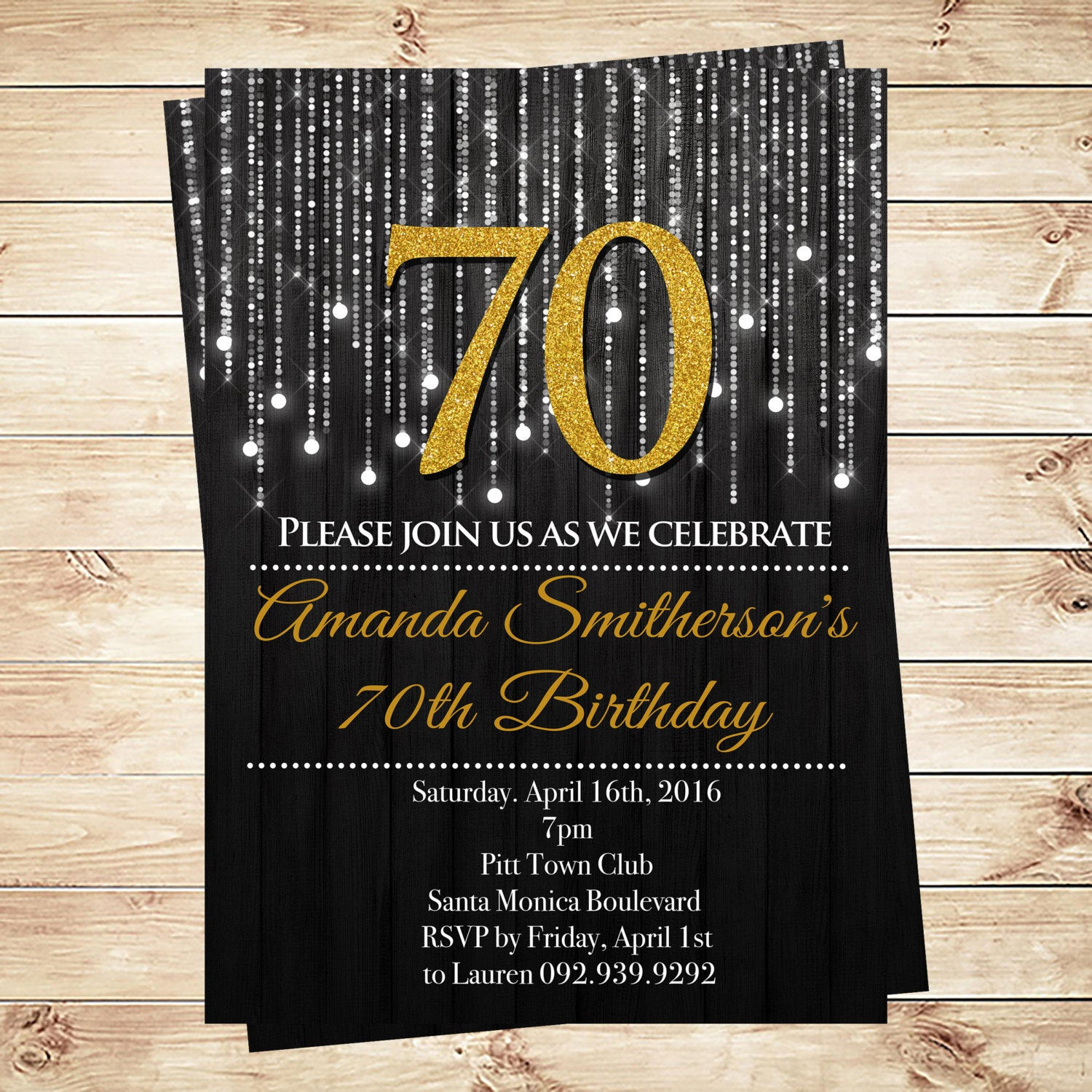 70th Birthday Invitation
 Black and Gold 70th birthday invitations by DIYPartyInvitation