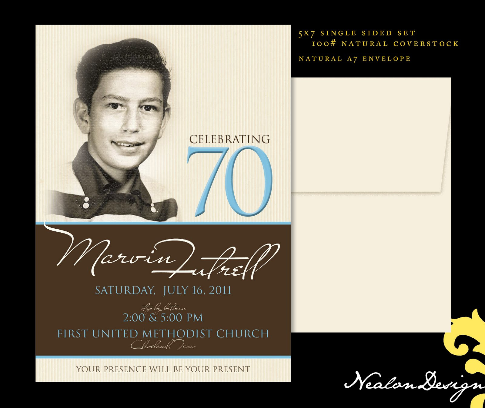 70th Birthday Invitation
 Nealon Design 70th Birthday Party Invitation