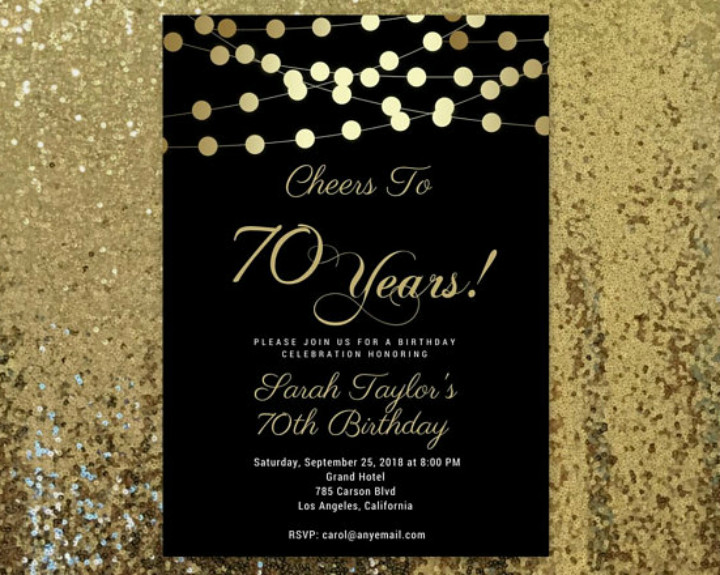 70th Birthday Invitation
 15 Golden Birthday Card Templates