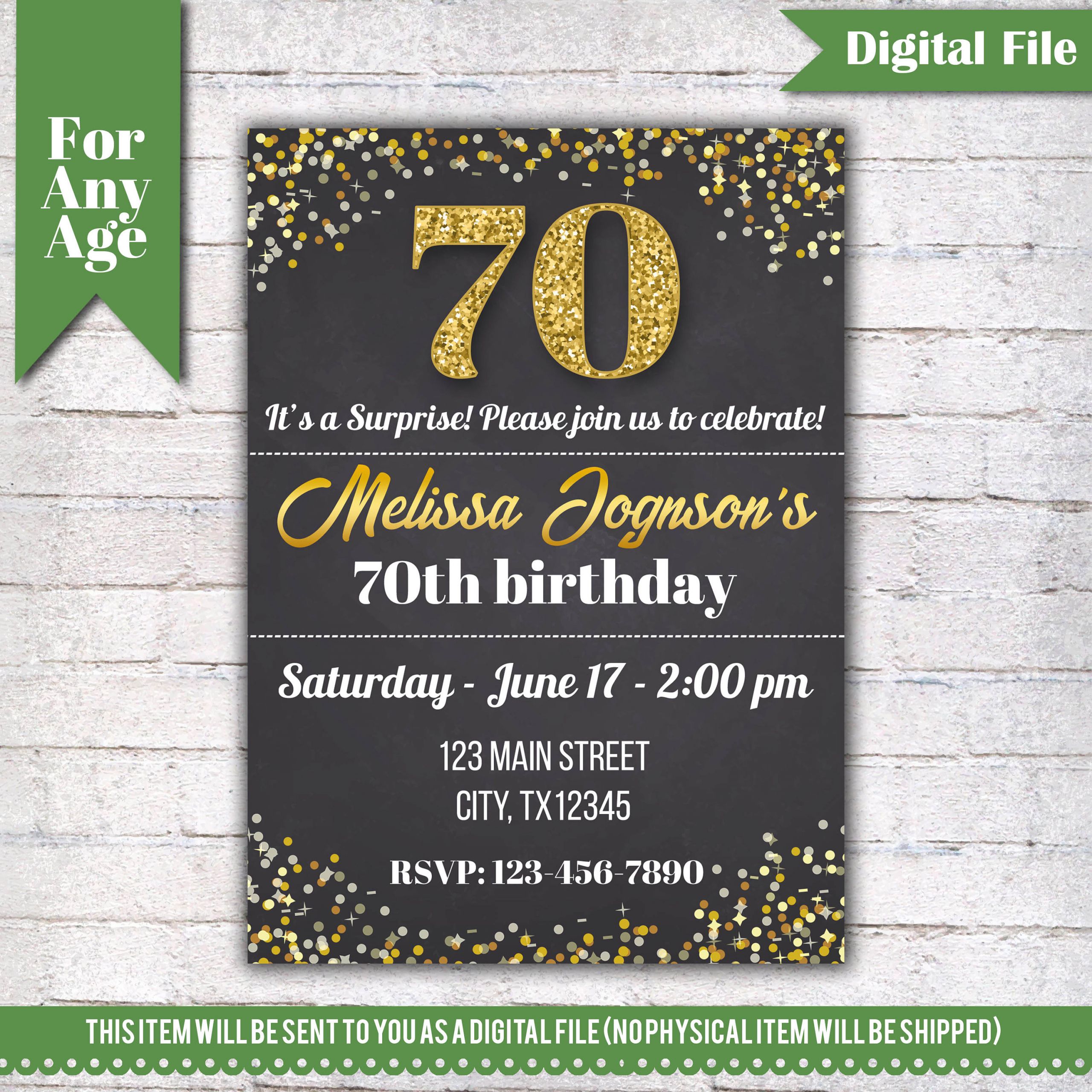 70th Birthday Invitation
 70th Birthday Invitation Birthday Party Invite Printable