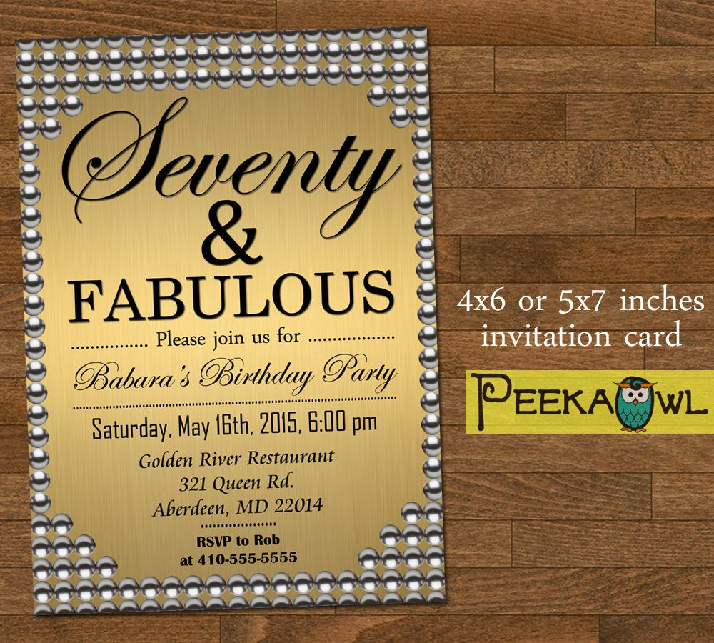 70th Birthday Invitation
 Printable Gold Pearl 70th birthday invitation card Seventy