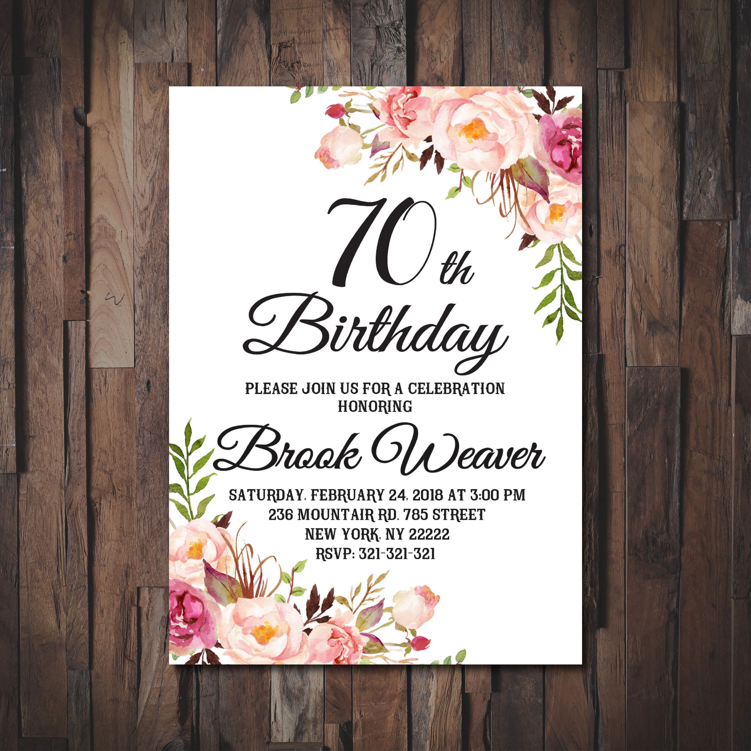 70th Birthday Party Invitations
 70th Birthday Invitation for women 70th Birthday