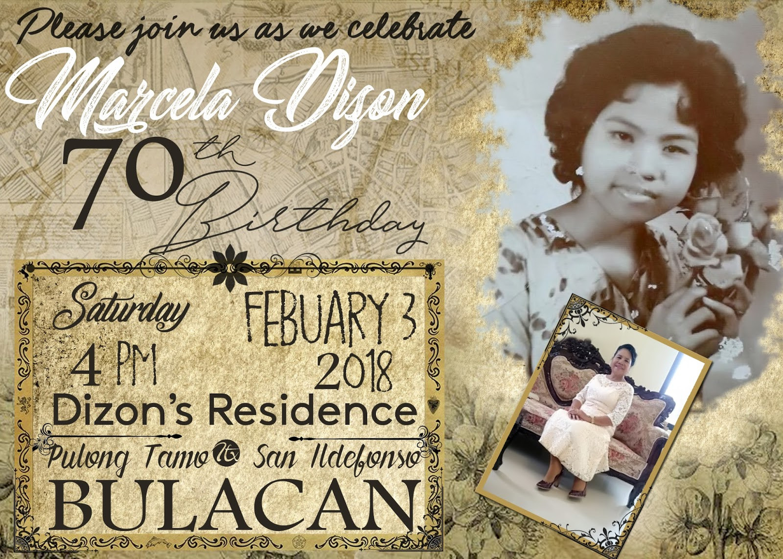 70th Birthday Party Invitations
 Vintage Sample design for 70th Birthday Invitation Get