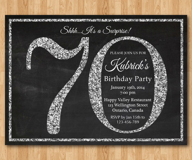 70th Birthday Party Invitations
 70th birthday invitation Silver Glitter Birthday Party