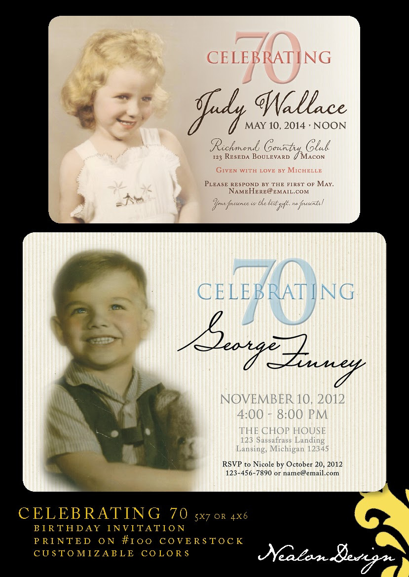 70th Birthday Party Invitations
 Nealon Design Celebrating 70