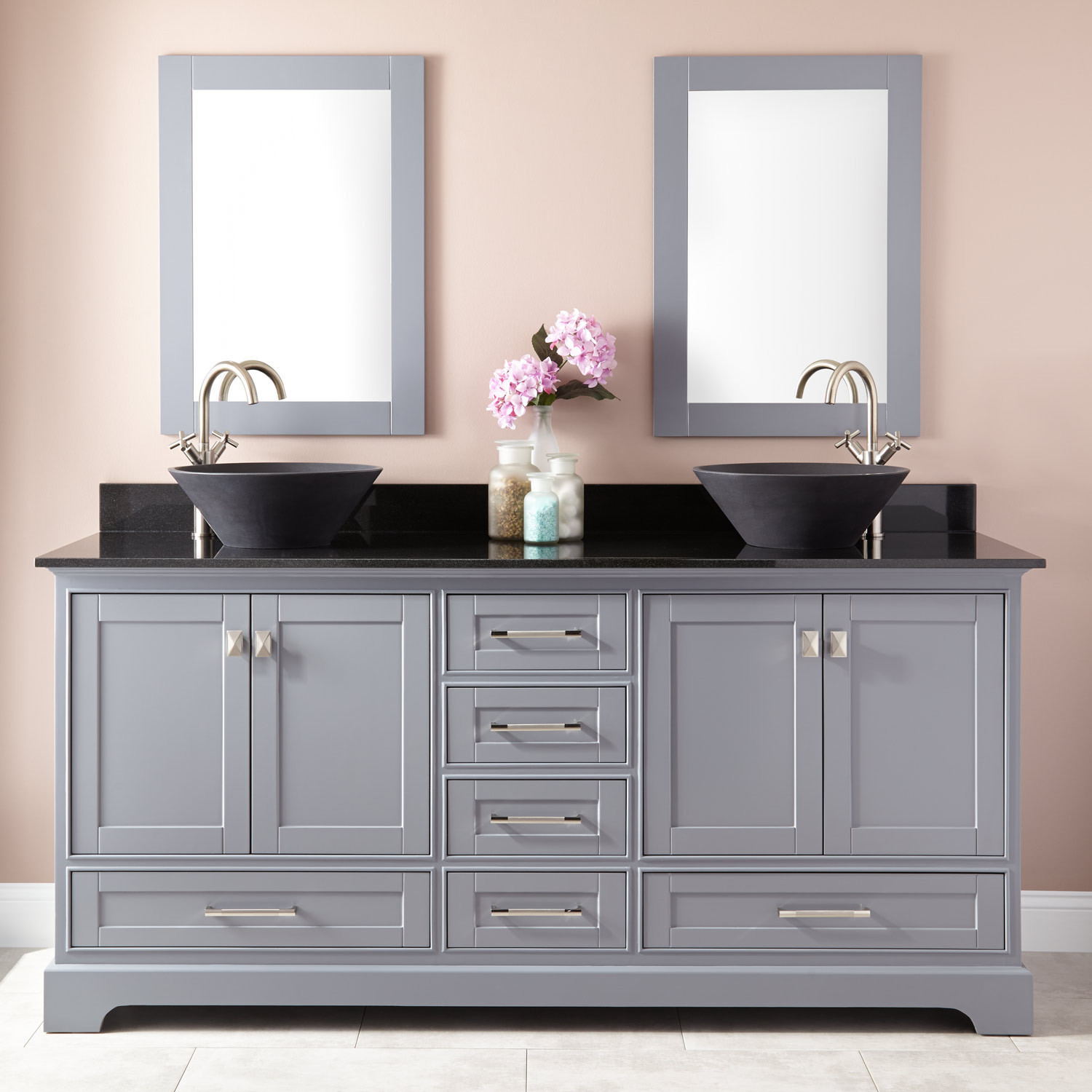 72 Double Sink Bathroom Vanity
 72" Quen Double Vessel Sink Vanity Gray Double Sink