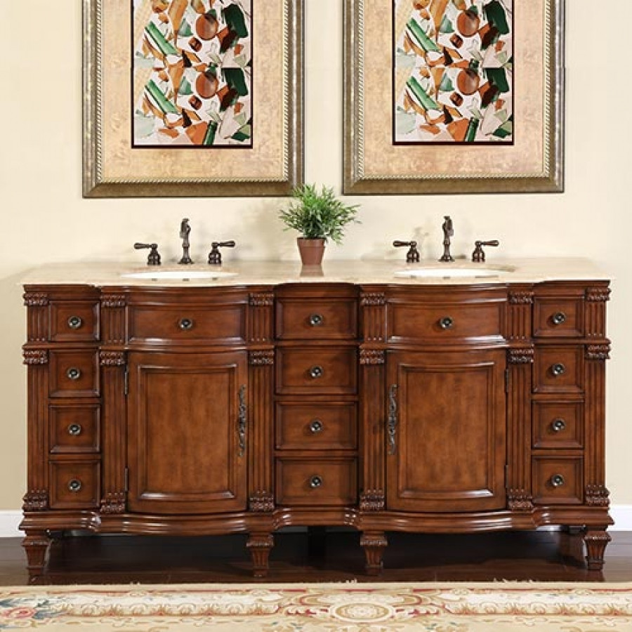 72 Double Sink Bathroom Vanity
 72 Inch Walnut Double Sink Bathroom Vanity with Travertine