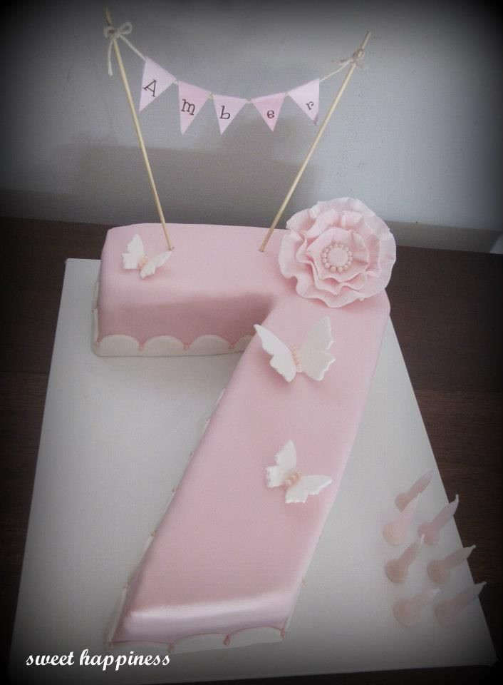7Th Birthday Party Ideas For Girl
 Pink vintage bunting butterfly flower 7th birthday cake