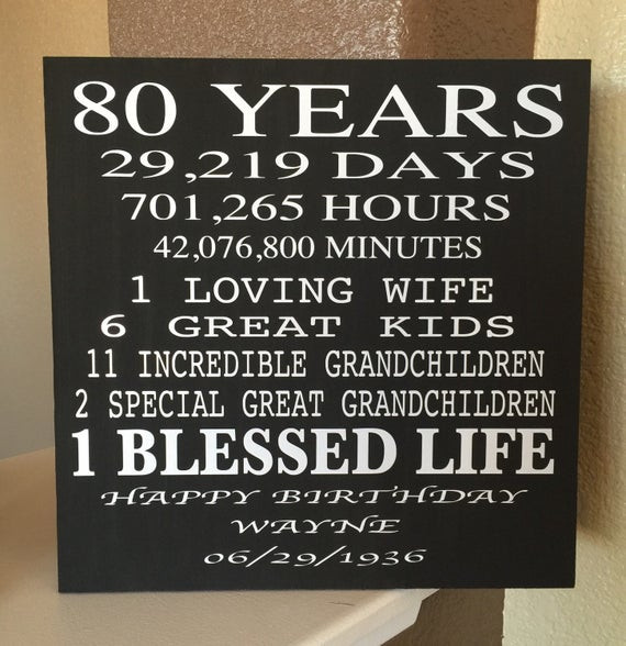 80 Year Old Birthday Gift Ideas
 80 Year Old Birthday Wood Sign Can Be by CreativeSignsByTal