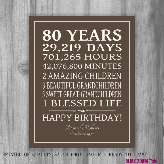 80Th Birthday Gift Ideas For Grandma
 80th BIRTHDAY GIFT Sign Print Personalized Art Mom Dad Grandma