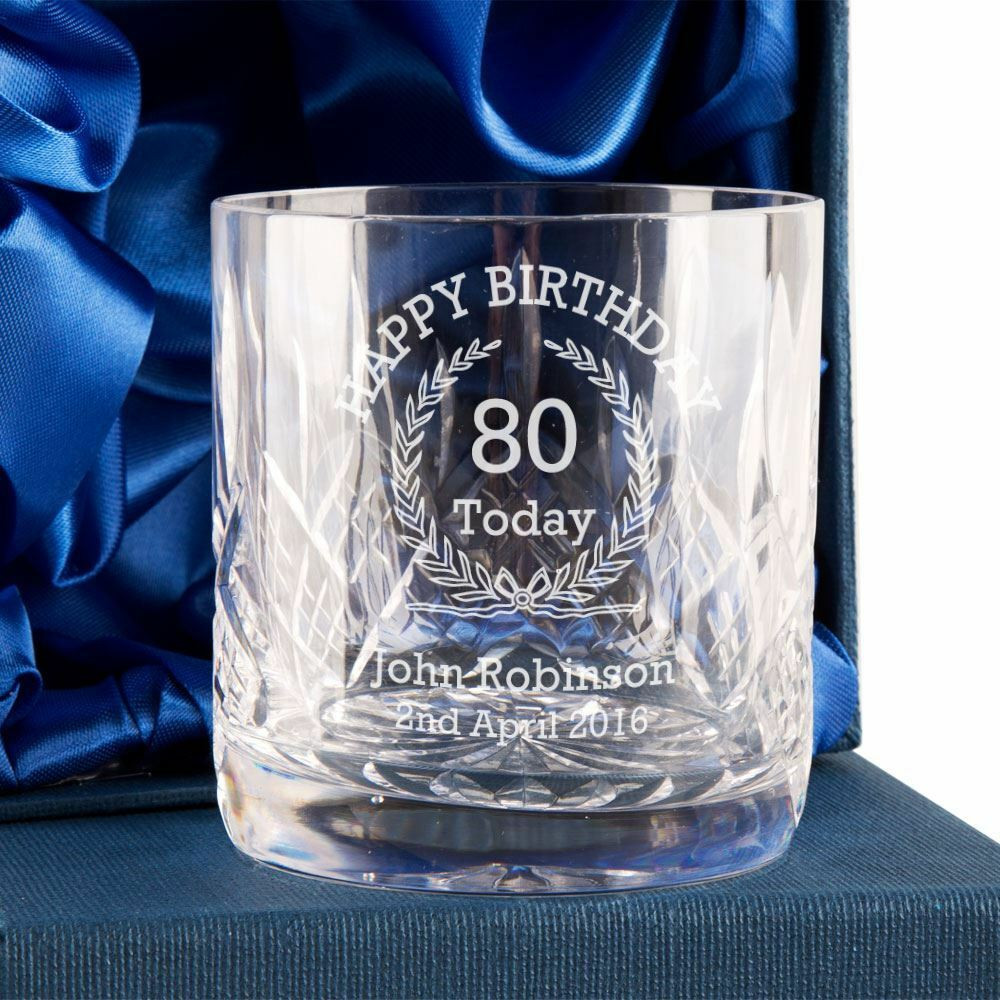 80Th Birthday Gift Ideas For Men
 Personalised Crystal Whisky Glass Happy 80th Birthday