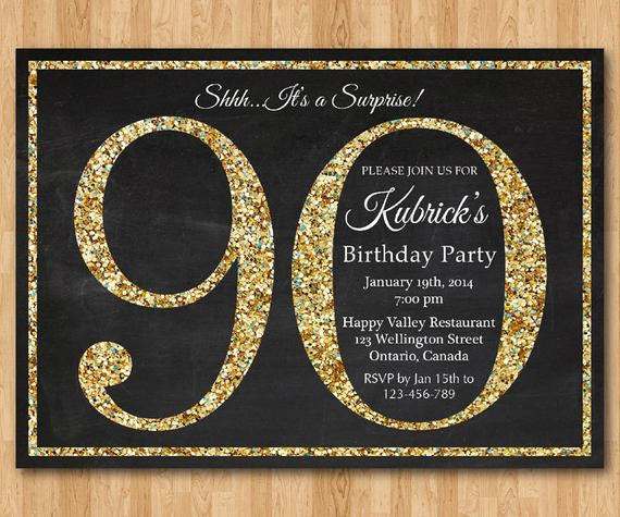 90th Birthday Invitation Wording
 90th birthday invitation Gold Glitter Birthday Party invite