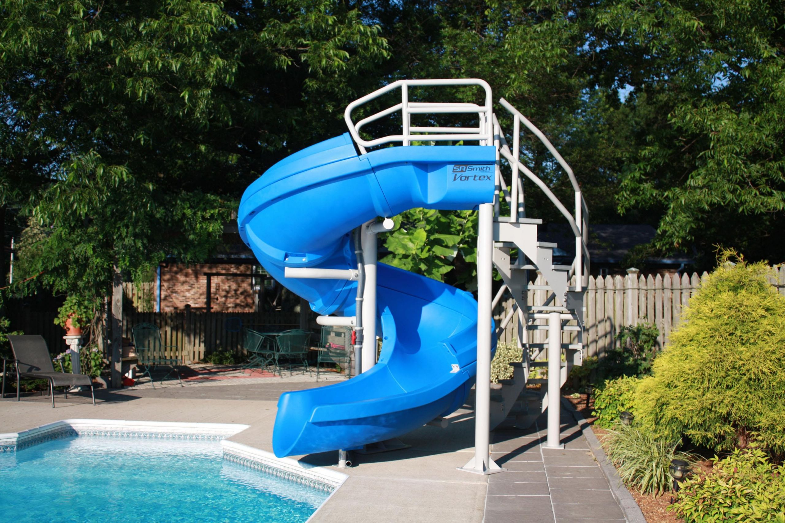 Above Ground Pool Slide
 Vortex Inground Pool Slide Half Tube and Staircase Blue