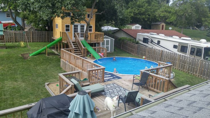 Above Ground Pool Slide
 Backyard Tree House with Ground Pool Water Slide