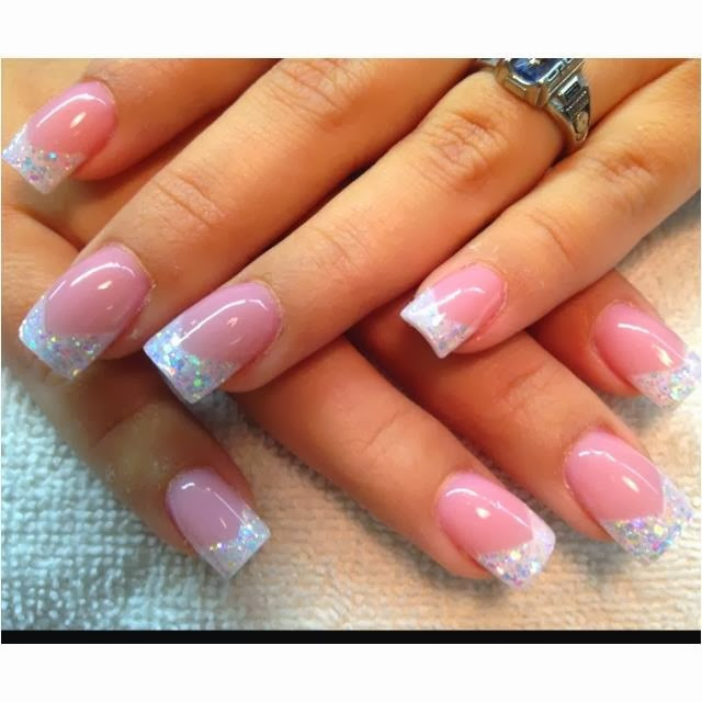 Acrylic Gel Nail Colors
 Sculpted French pink & white gel nails with multi