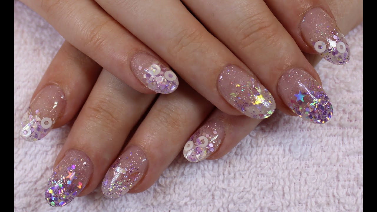 Acrylic Nails With Glitter
 Cute Lilac Glitter Acrylic Nails