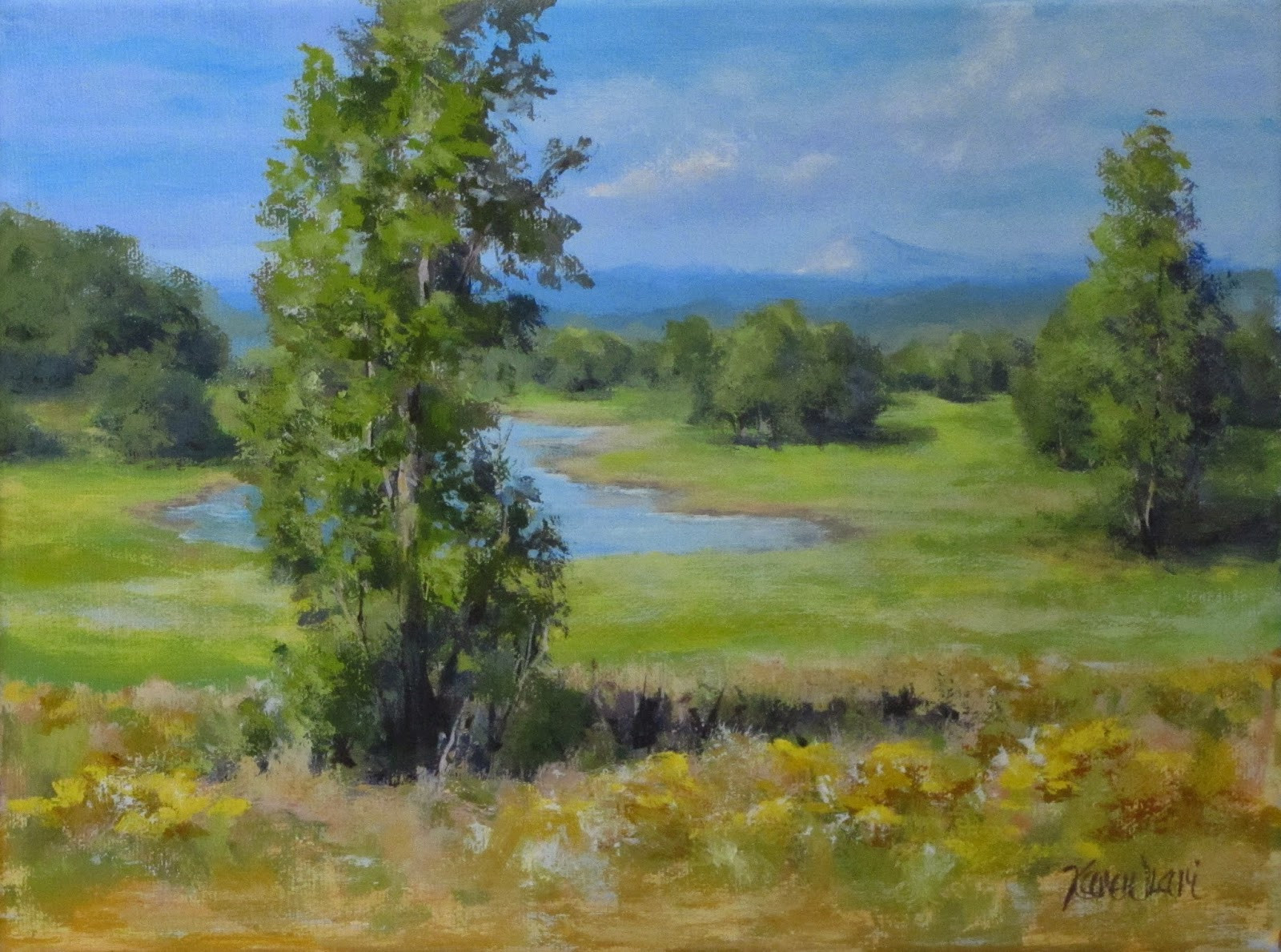 Acrylic Painting Landscape
 Karen Ilari Painting "Summer Pond" An Acrylic Landscape