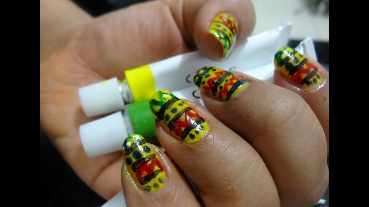Acrylic Paints Nail Art
 Easy DIY Tribal Nails in Bold and Bright Colours Acrylic