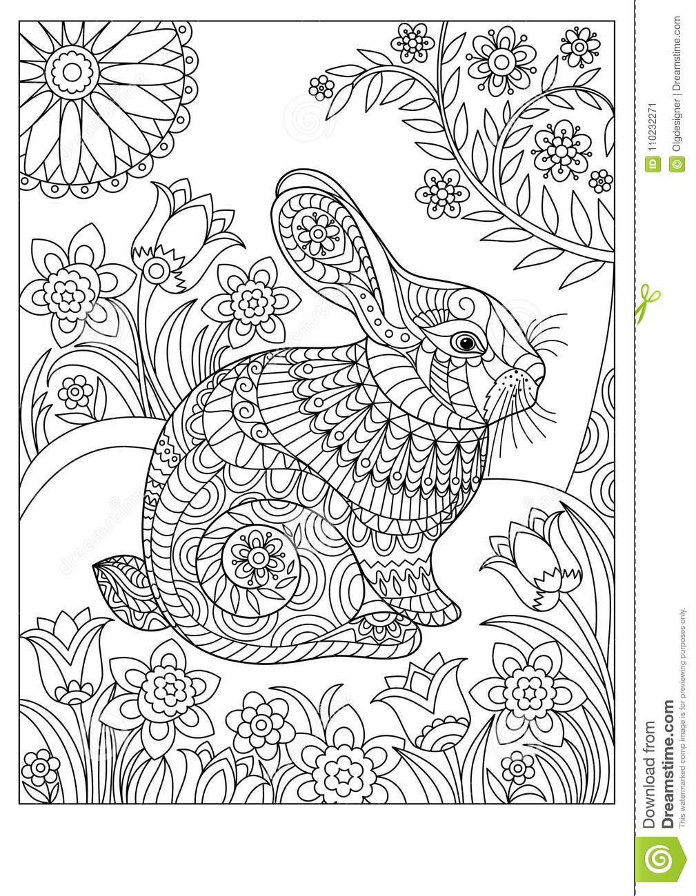 Adult Coloring Pages For Kids
 Spring Rabbit Coloring Page For Adult And Children Stock