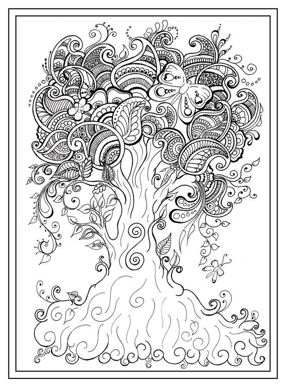 Adult Coloring Pages Pdf Free
 Adult colouring in PDF tree dragonfly henna zen