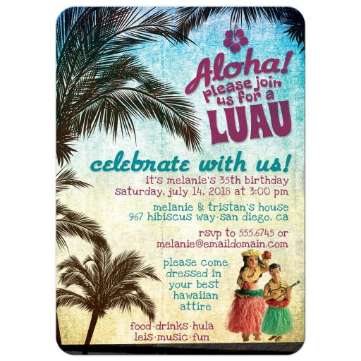 Adult Graduation Party Ideas Daytona Beach
 Luau Invitations Retro Hawaiian Beach Party