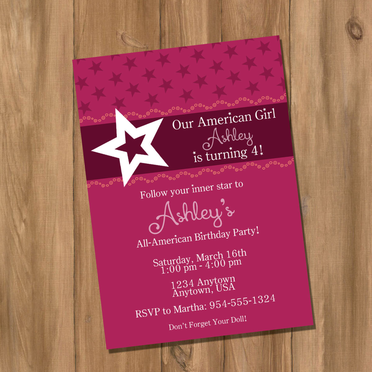 American Girl Birthday Party Invitations
 American Doll Girl Birthday Party Invitation Digital DIY