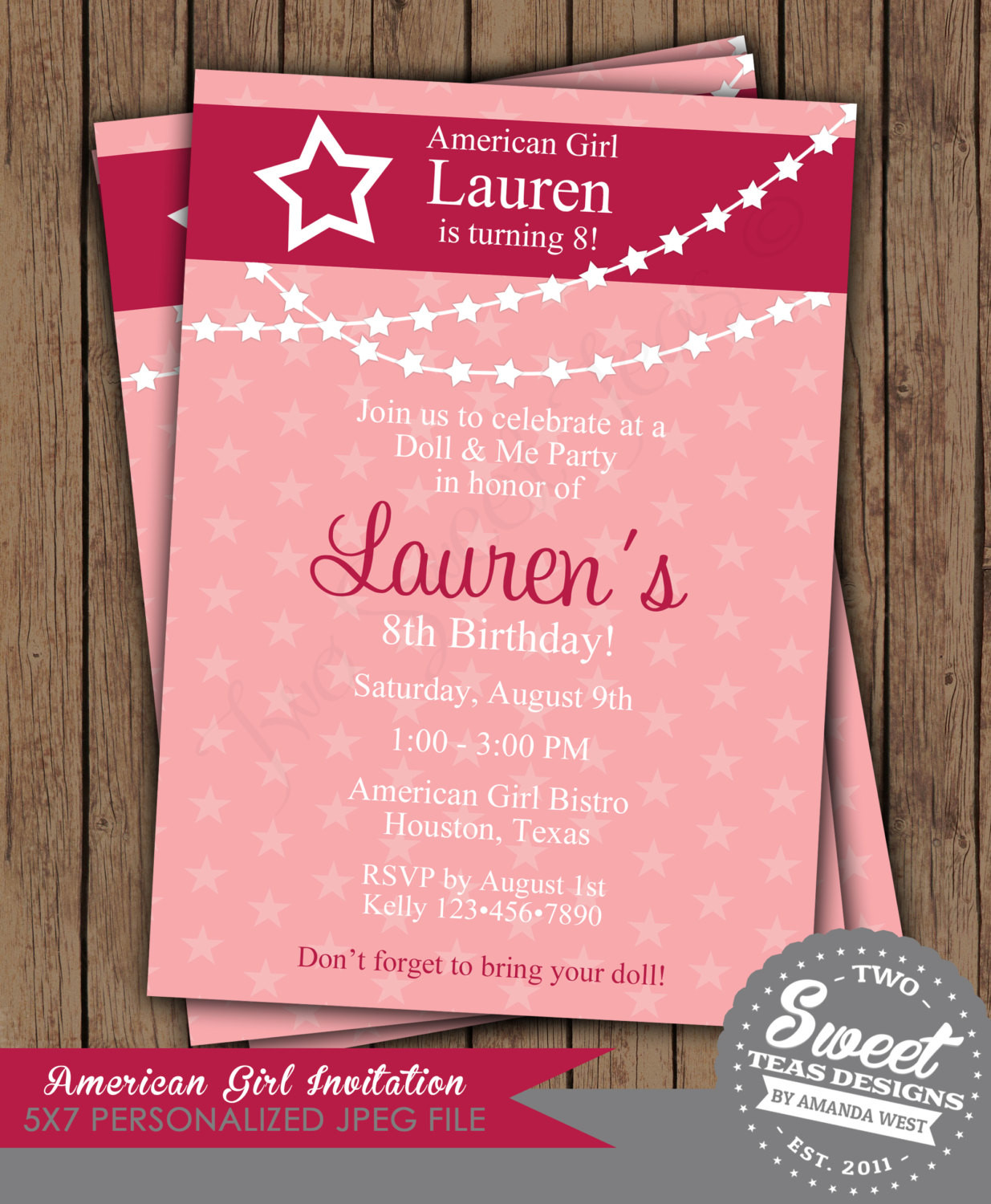 American Girl Birthday Party Invitations
 American Girl Doll Birthday Party Invitation Digital by