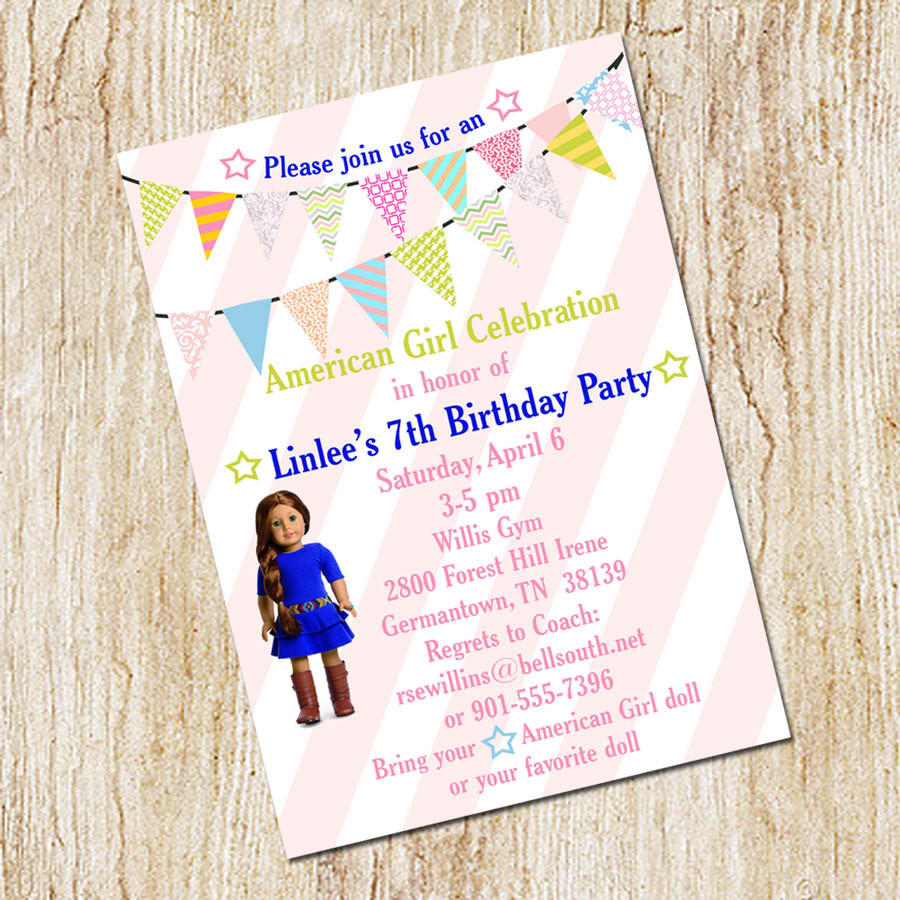 American Girl Birthday Party Invitations
 American Girl Birthday Party Saige Invitations by peachymommy