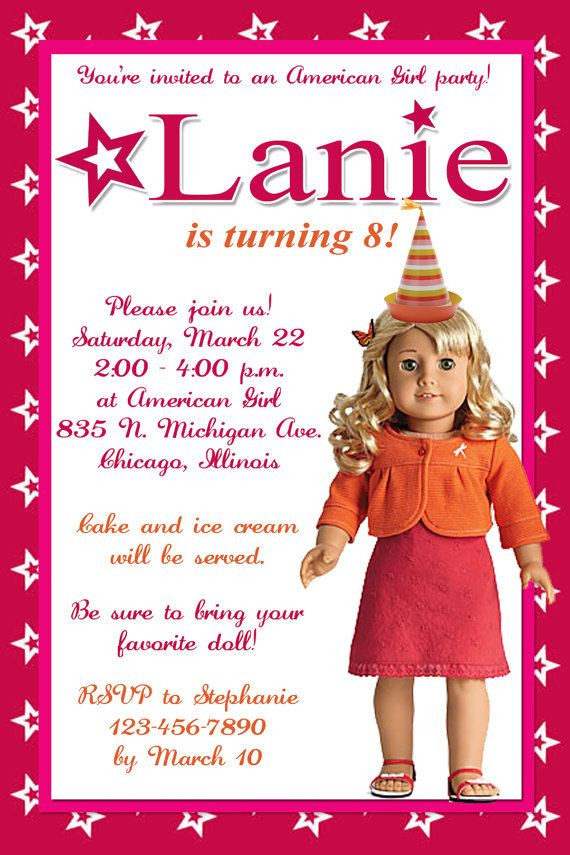 American Girl Birthday Party Invitations
 AMERICAN GIRL Birthday Party Invitation by