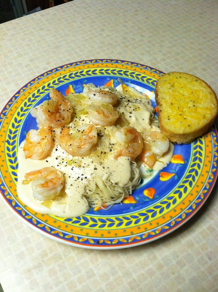 Angel Hair Pasta With Shrimp And Alfredo Sauce
 Shrimp Alfredo with angel hair pasta