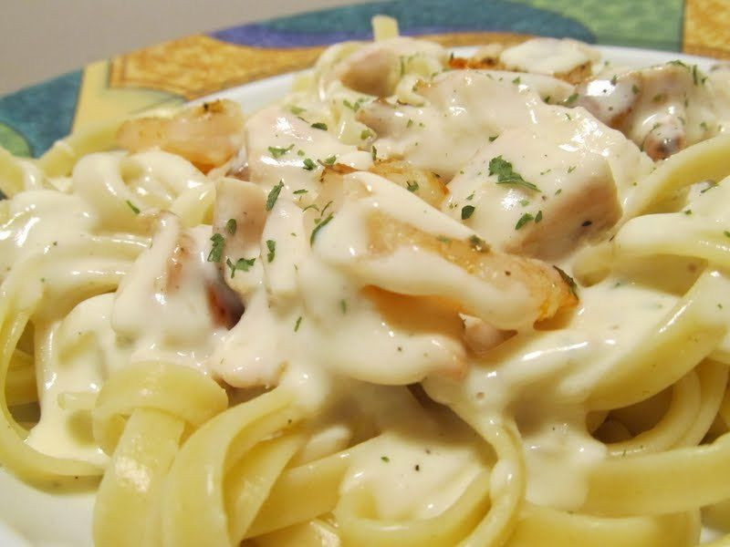 Angel Hair Pasta With Shrimp And Alfredo Sauce
 Cheesy Chicken and Shrimp Alfredo