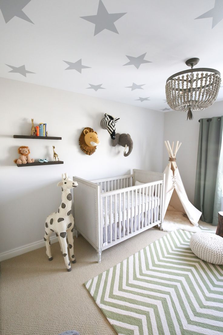 Animal Baby Room Decor
 white and grey gender neutral safari nursery with green