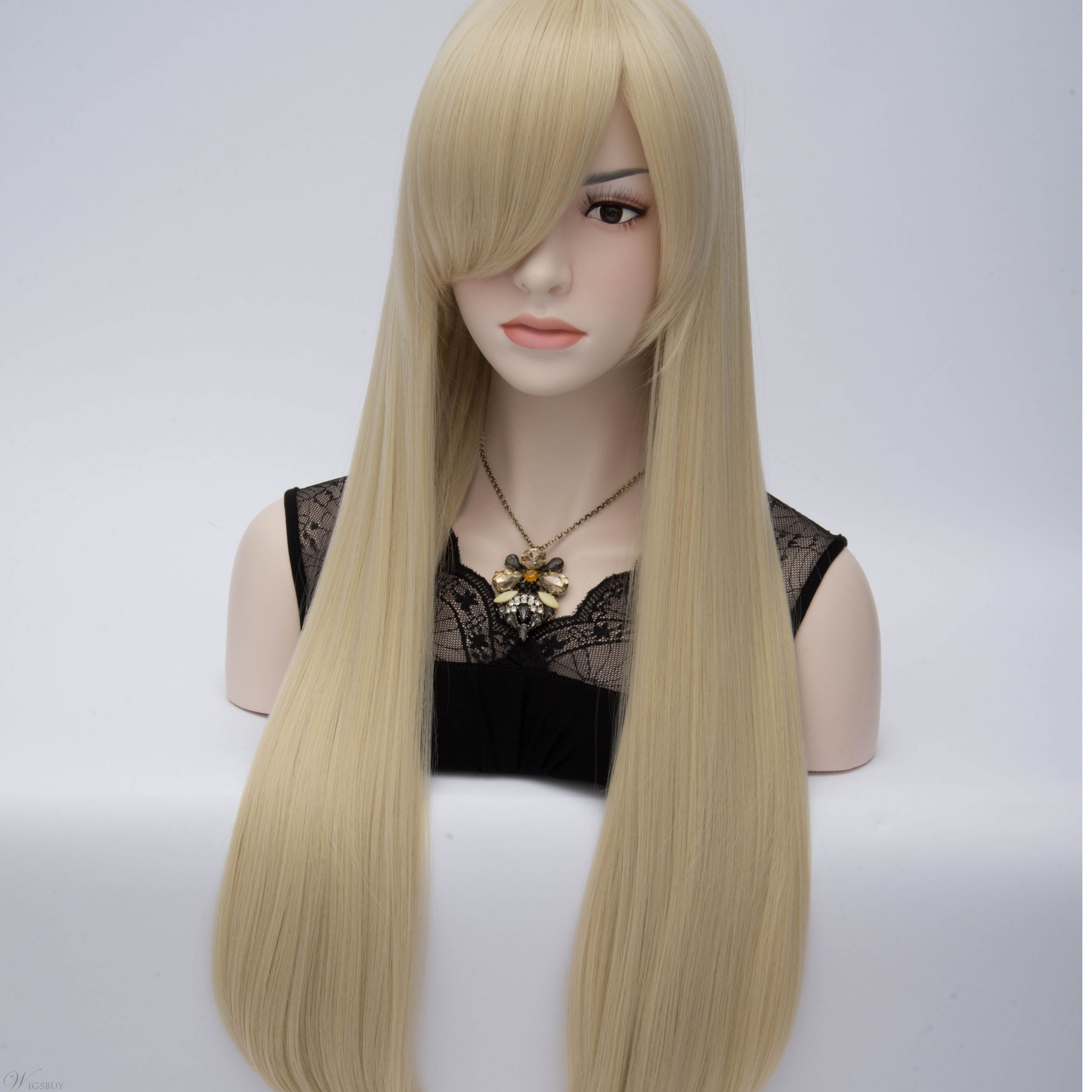 Anime Hairstyles Long
 Light Blonde Long Straight Anime Hair Party Wig with Side