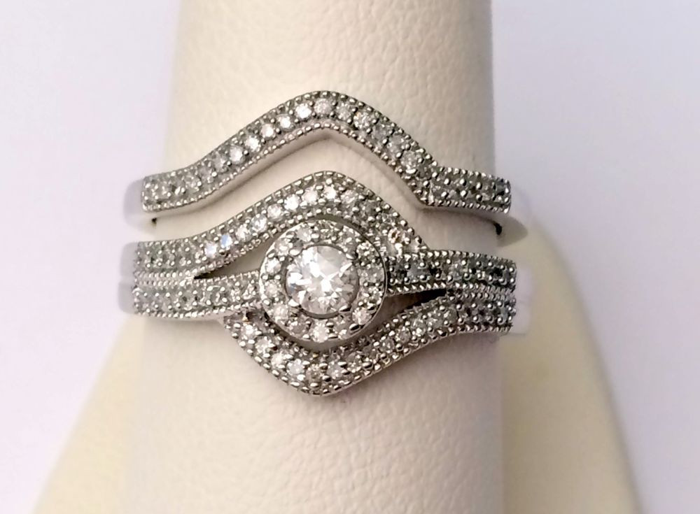 Antique Wedding Ring Sets
 White Gold Halo Antique Vintage Style Round Diamond