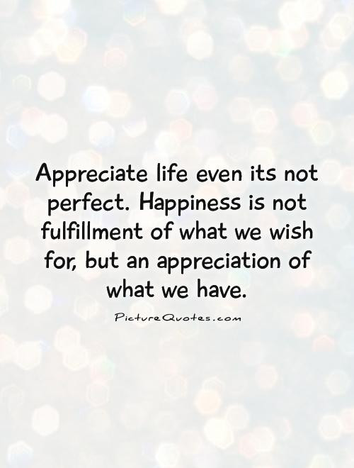 Appreciating Life Quotes
 Appreciate life even its not perfect Happiness is not