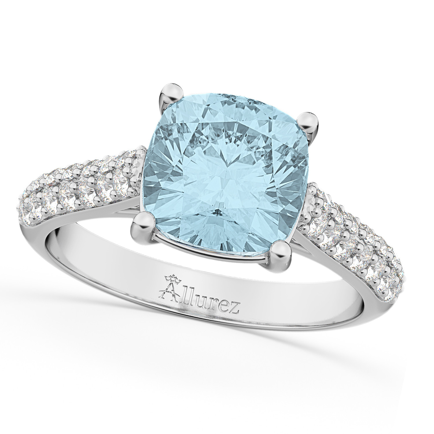 Aquamarine And Diamond Engagement Rings
 Cushion Cut Aquamarine & Diamond Engagement Ring 18k White