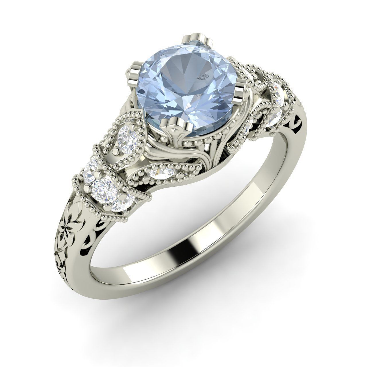 Aquamarine And Diamond Engagement Rings
 Natural Genuine Aquamarine & SI Diamond Engagement Ring In