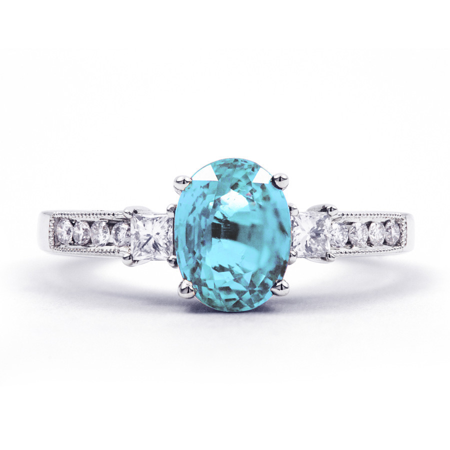 Aquamarine And Diamond Engagement Rings
 Authentic 18K White Gold Aquamarine & Diamond Engagement