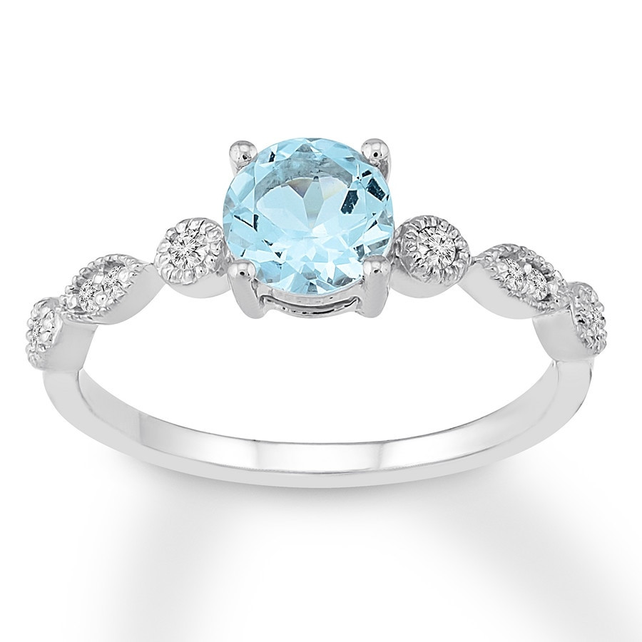 Aquamarine And Diamond Engagement Rings
 Jared Aquamarine Engagement Ring 1 10 ct tw Diamonds 14K