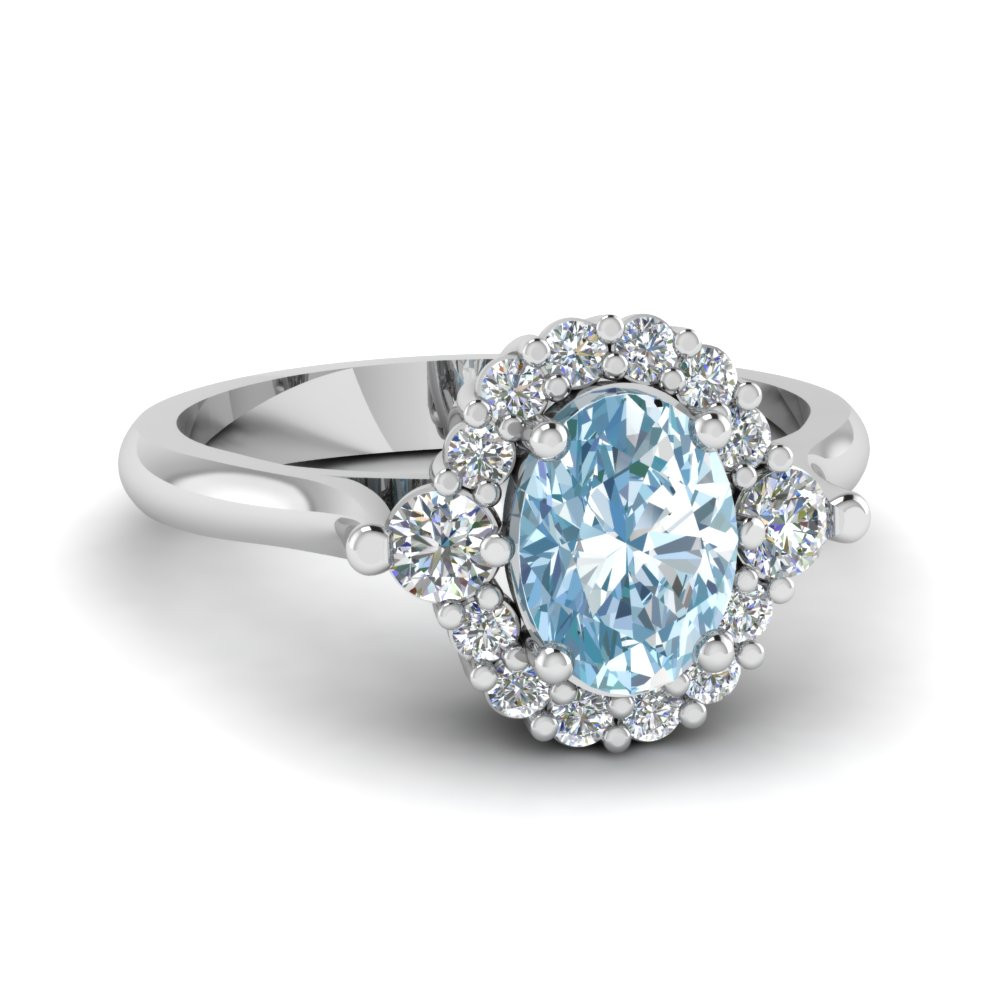 Aquamarine And Diamond Engagement Rings
 Oval Aquamarine Halo Diamond Engagement ring