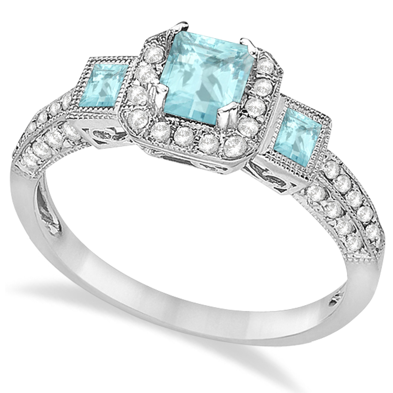 Aquamarine And Diamond Engagement Rings
 Aquamarine & Diamond Engagement Ring in 14k White Gold 1